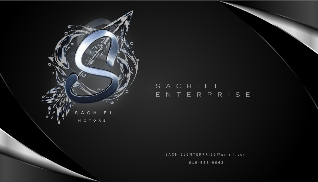 Sachiel Enterprise business card with a chrome S monogram on black